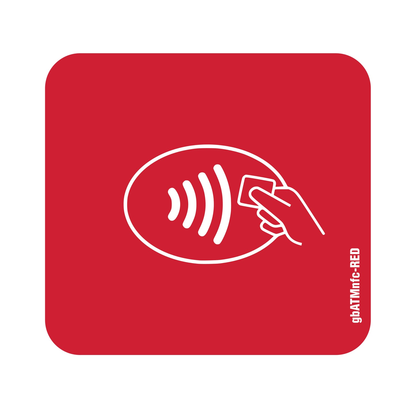 NFC decal for ATM fascia in red, made of durable SharkSkin® material with UV-stable ink.