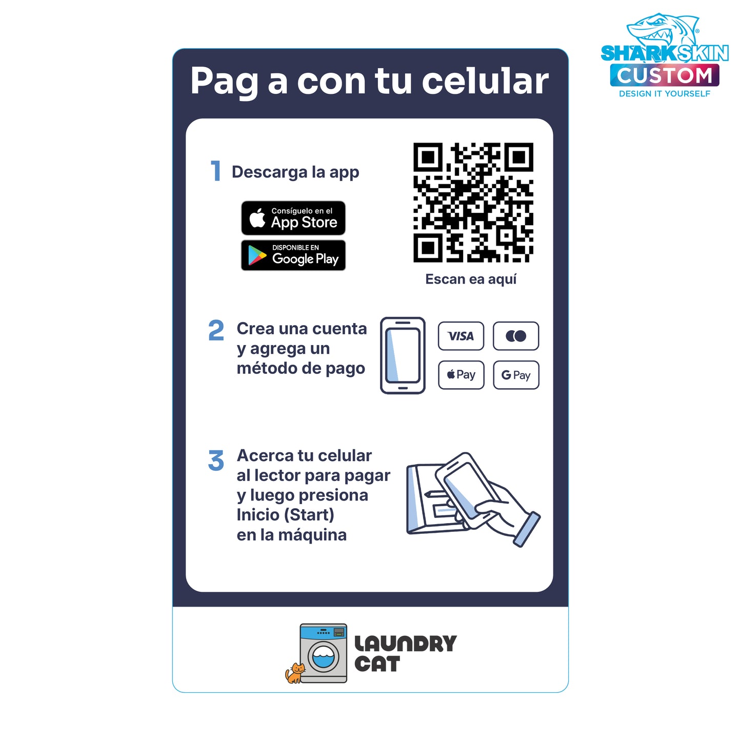 Laundry Cat Instructions Decal - 4" x 6.5" (Spanish)