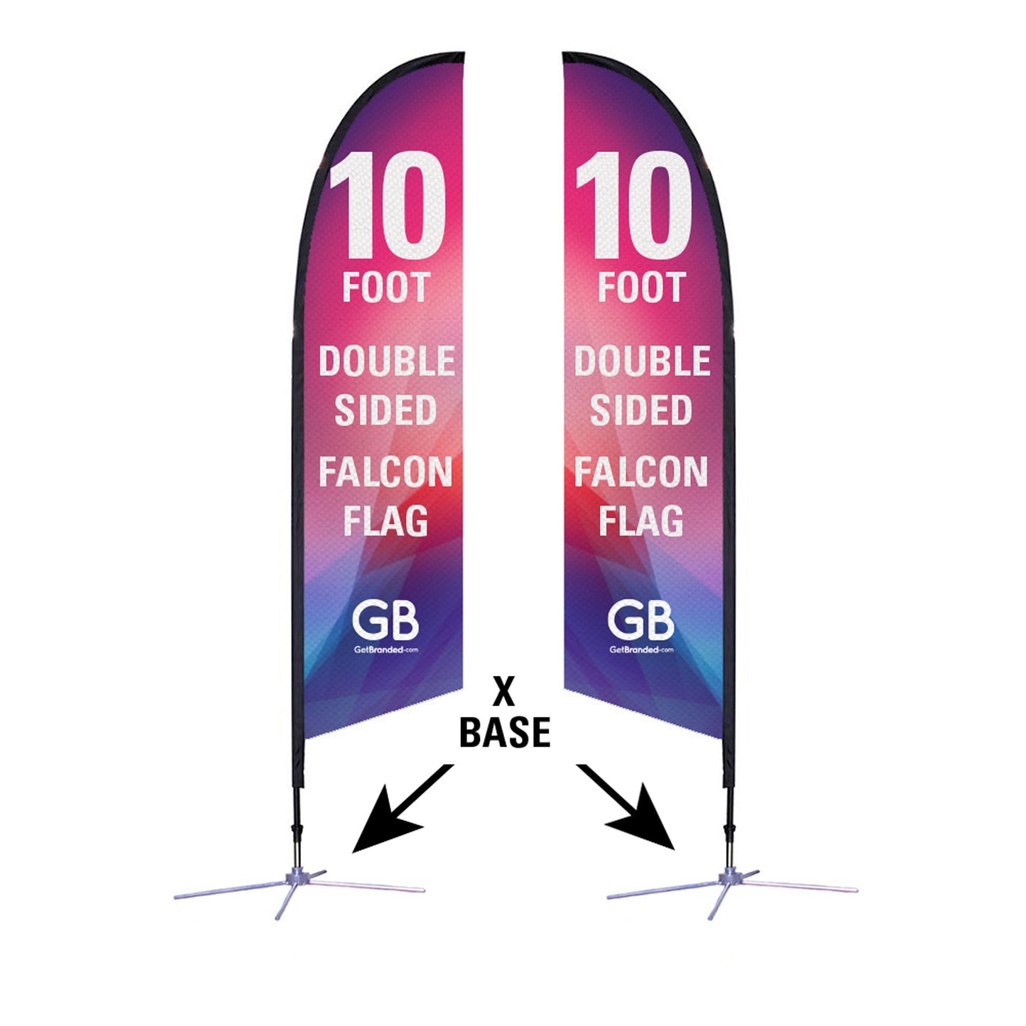 10 foot, double-sided, custom falcon flag with x base