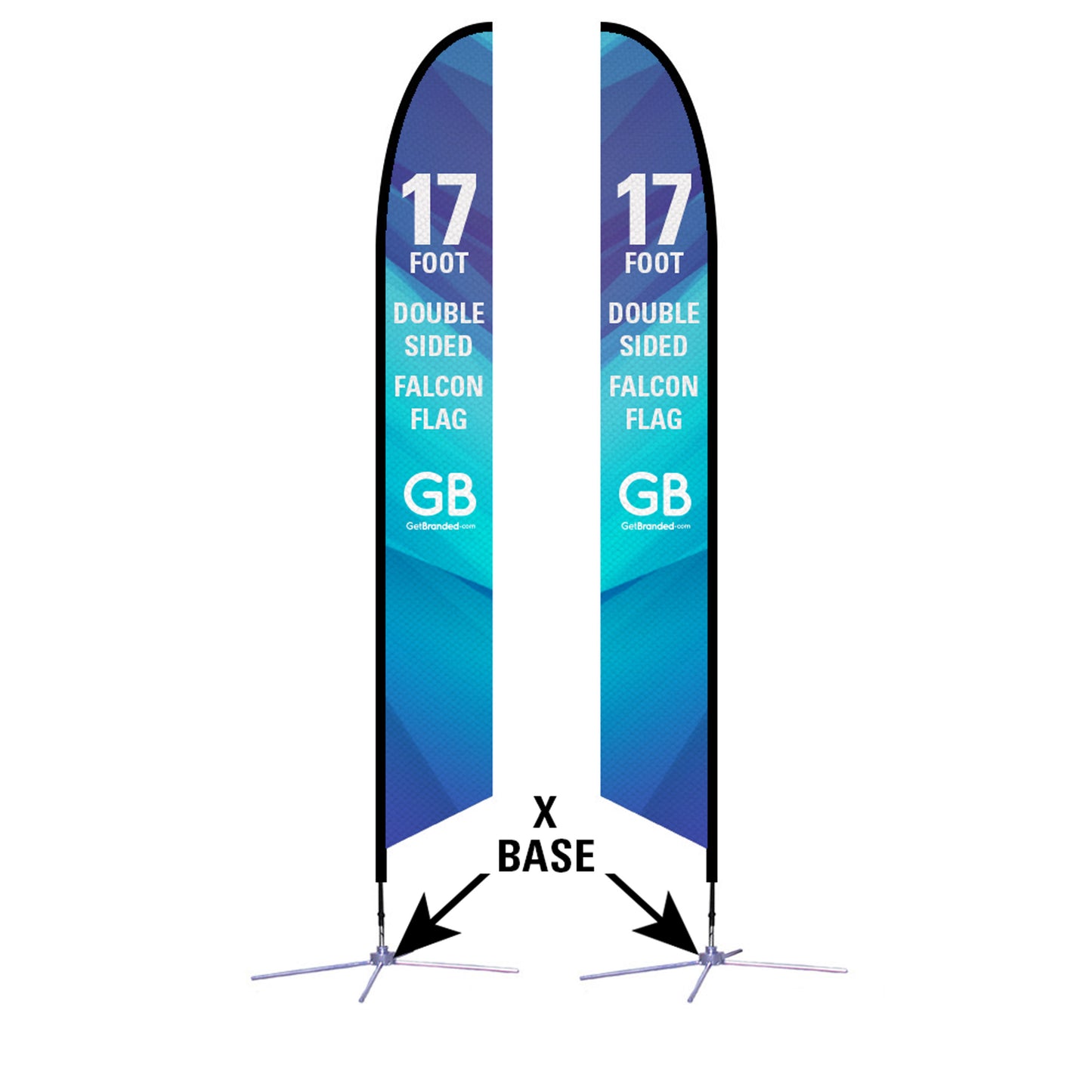 17 foot, double-sided, custom falcon flag with x base