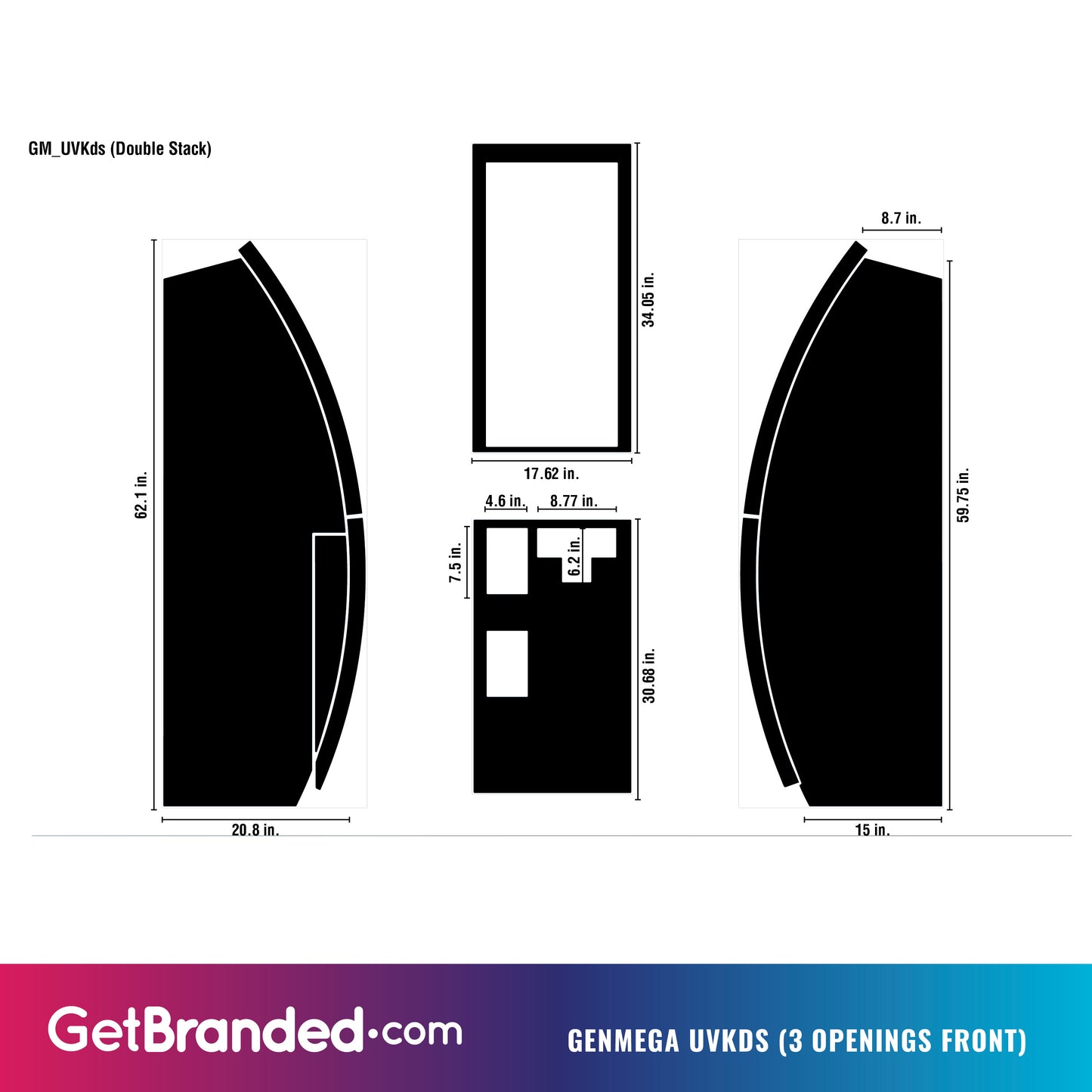 Genmega Universal Kiosk (UVK1) ATM Wrap 3 Openings Front Template.