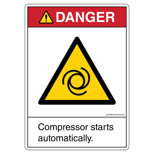 Danger Compressor Starts Automatically Decal. 