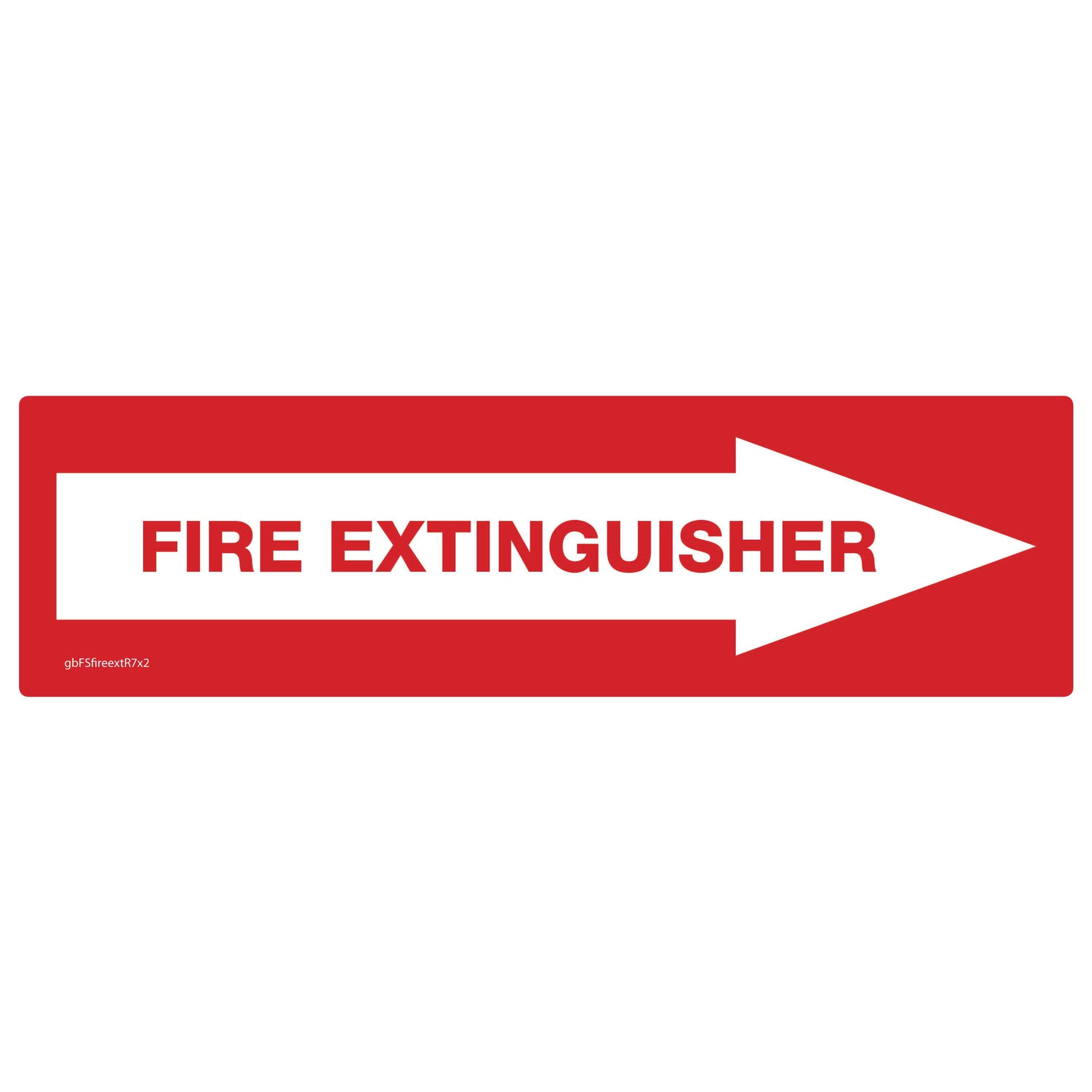Fire Extinguisher Pointing Right Decal. 7 inches by 2 inches in size.