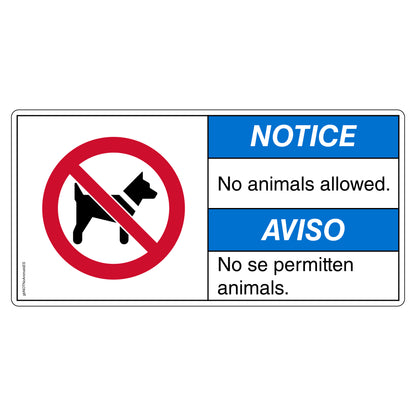 Notice No Animals Allowed Decal in English and Spanish. 