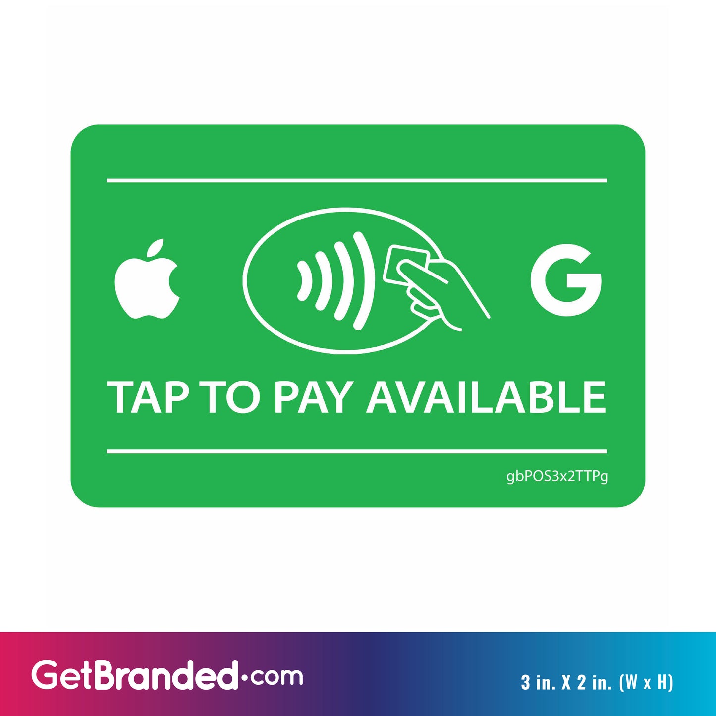 Tap to Pay Available Decal Green size guide.