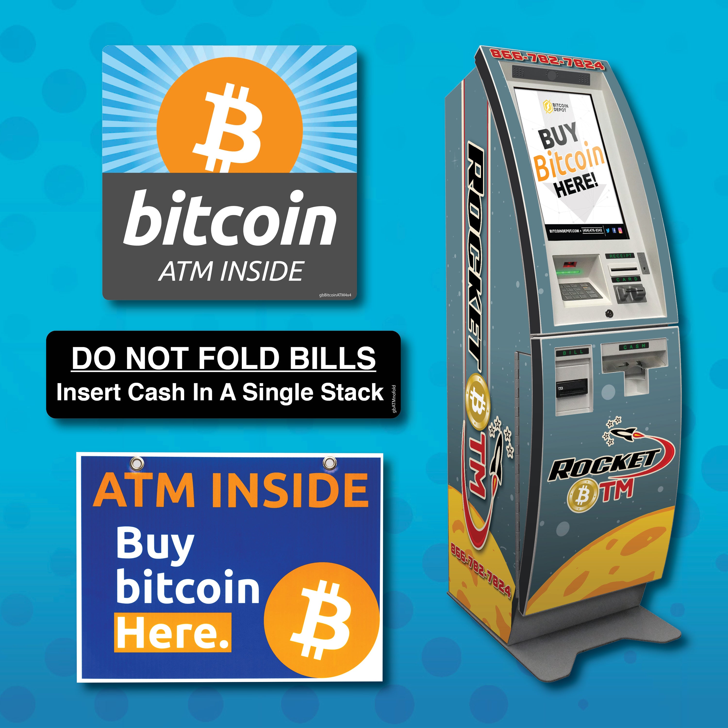 Now wrapping Bitcoin & crypto currency dispensers. Signage and other decals are also available.