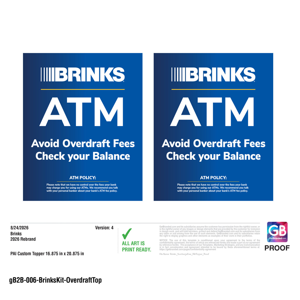 Brinks No Overdraft Topper Inert Set (2-pack)
