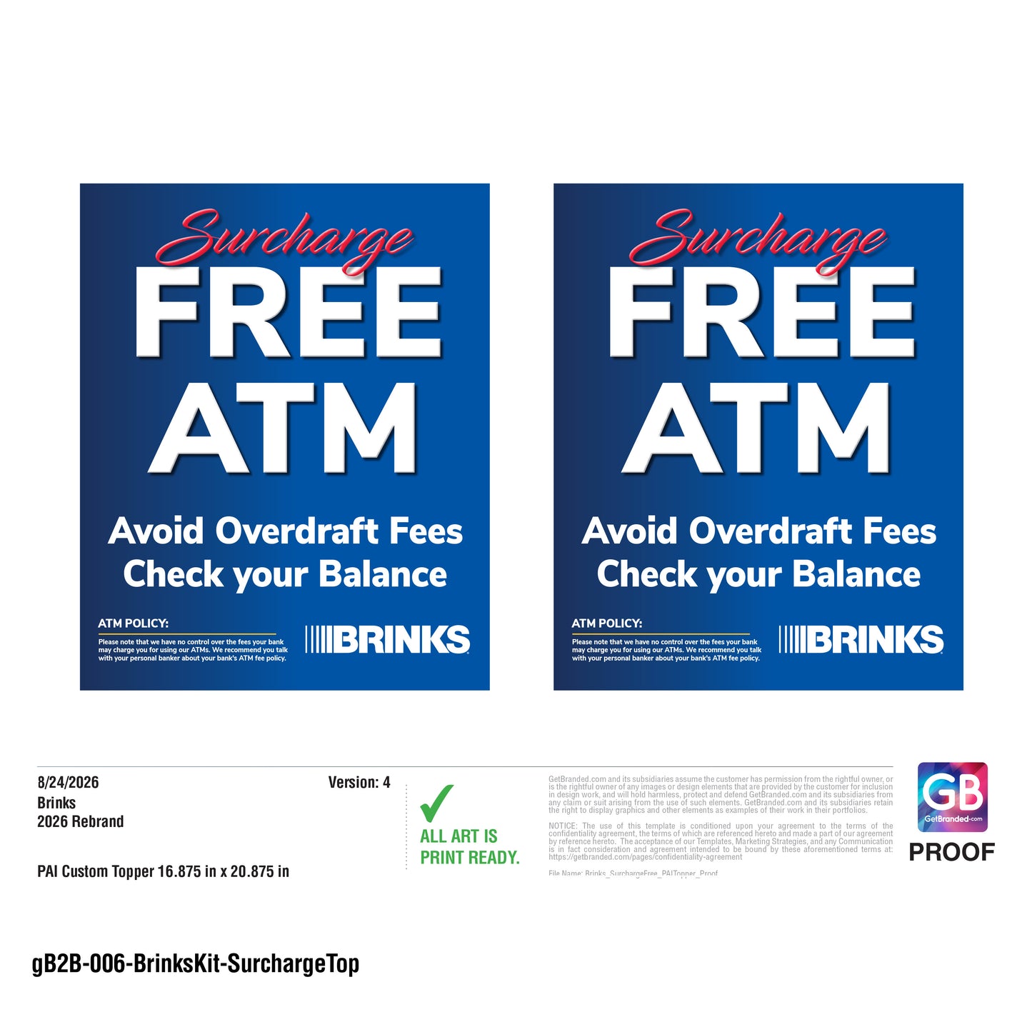 Brinks Surcharge Free Topper Inert Set (2-pack)