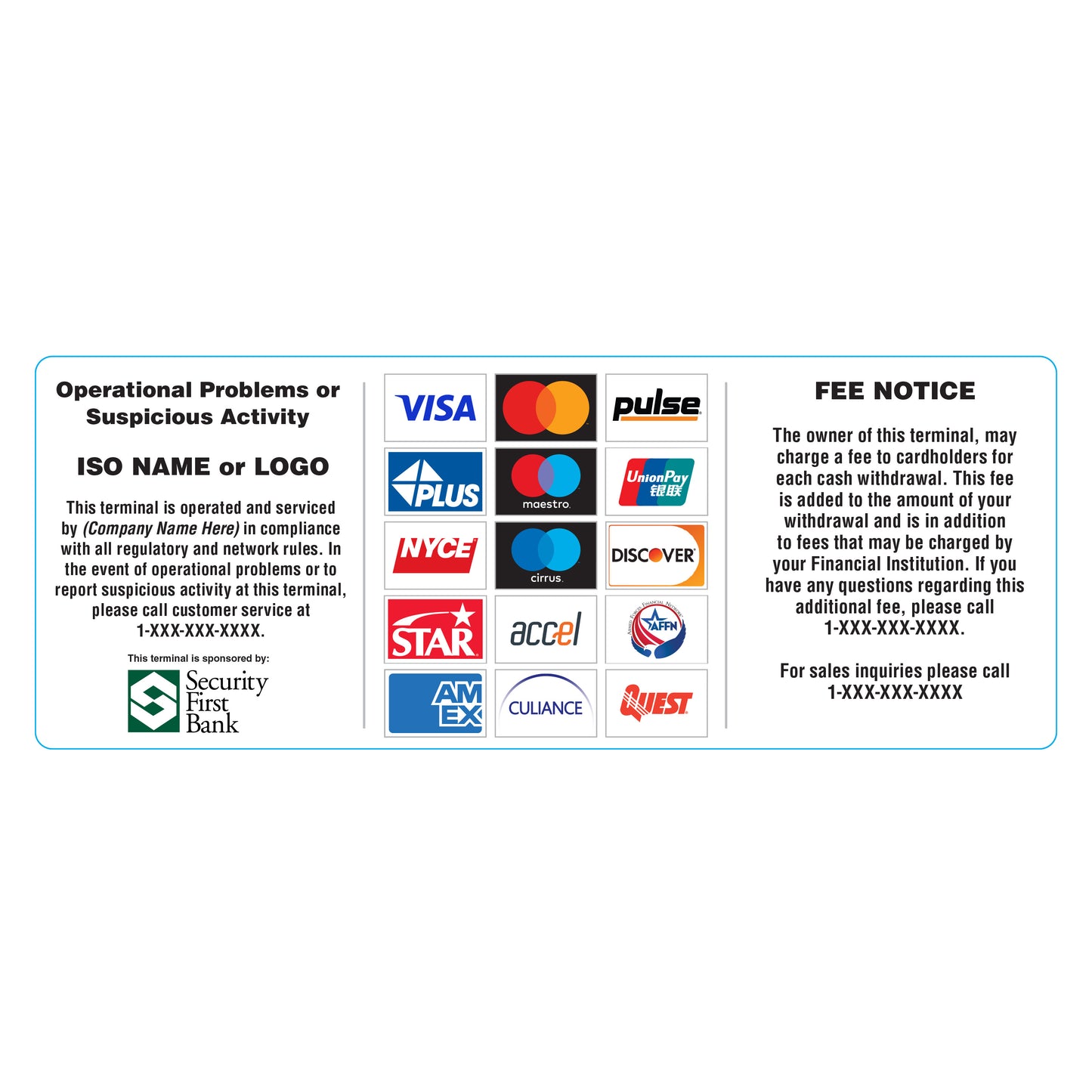 Security First Bank All-in-One Decal Option 2 - 10" x 4"