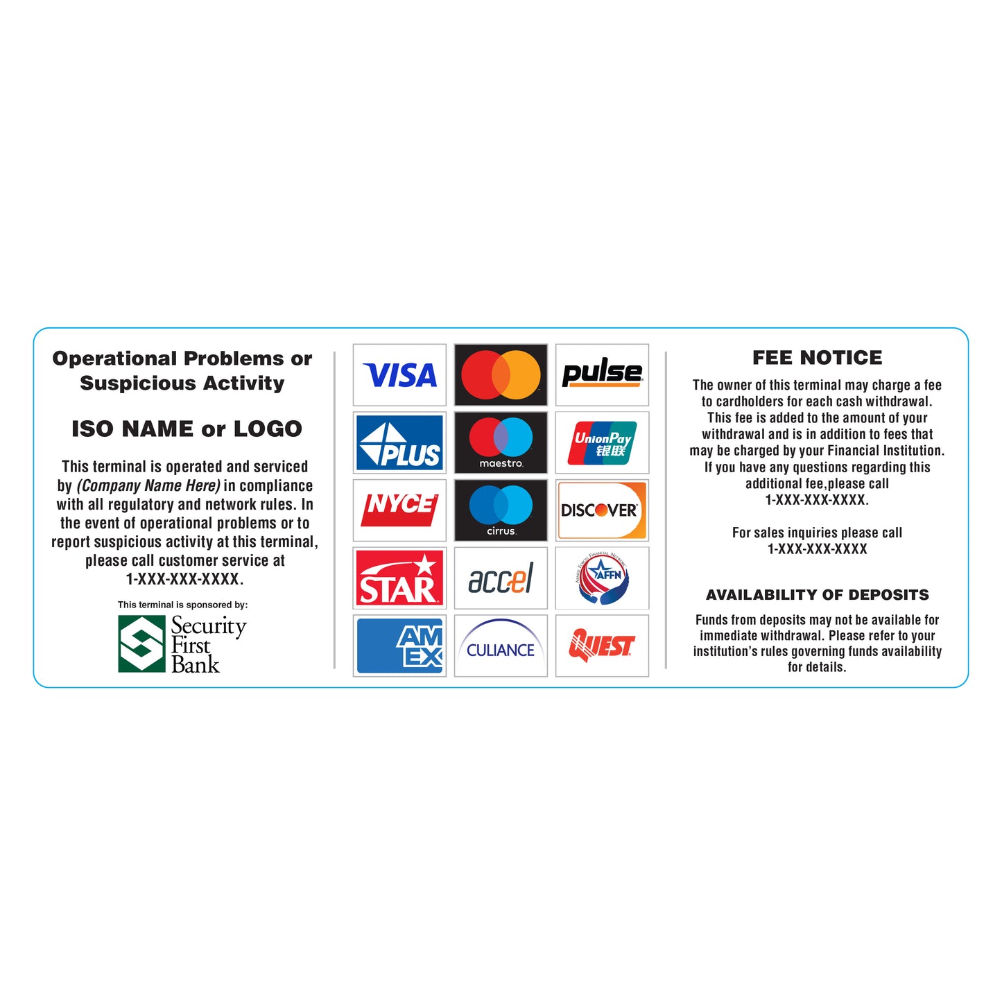 Security First Bank All-in-One Decal Option 3 - 10" x 4"