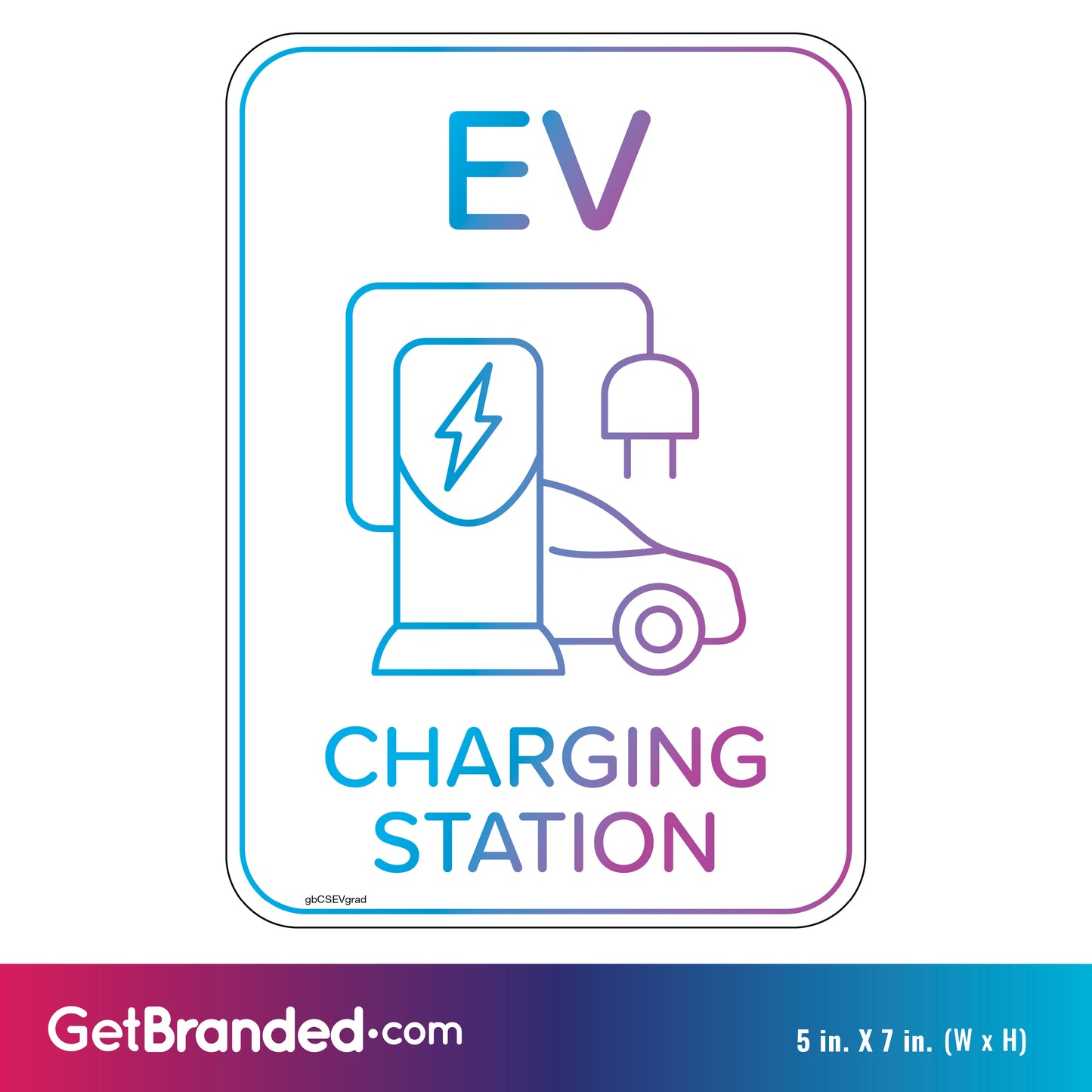 Electric Vehicle Charging Station Decal: A bold and durable design featuring bright colors and made of SharkSkin® material. Measures 5 inches by 7 inches, ideal for outdoor use. Promote clean energy and improve the visibility of your charging station with this easy-to-install decal. Measurement indicator
