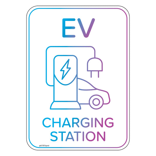 Electric Vehicle Charging Station Decal: A bold and durable design featuring bright colors and made of SharkSkin® material. Measures 5 inches by 7 inches, ideal for outdoor use. Promote clean energy and improve the visibility of your charging station with this easy-to-install decal.