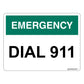 Emergency Dial 911 Decal. 4 inches by 3 inches in size. Readable from 6 feet.