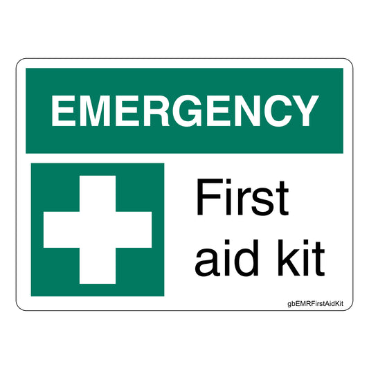Emergency First Aid Kit Decal. 4 inches by 3 inches in size. Readable from 6ft.