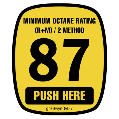 Wayne Ovation 87 Octane Rating Decal made of durable SharkSkin® material with UV-stable ink for gas pumps.