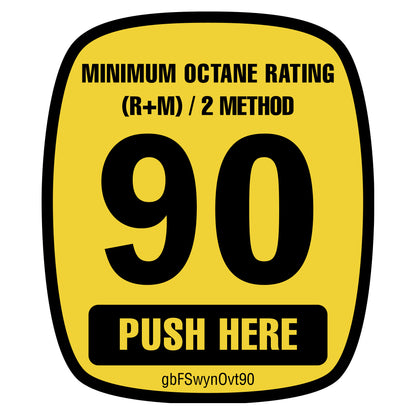 Wayne Ovation 90 Octane Rating Decal for gas pumps, made with SharkSkin® material and UV-stable ink, weather-resistant and easy to apply.