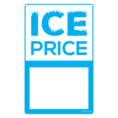 Ice Price Advertising Decal in vertical orientation, customizable price display, made from durable SharkSkin® material with UV-resistant ink, 5x8 inches. Ideal for convenience stores and ice-selling businesses.