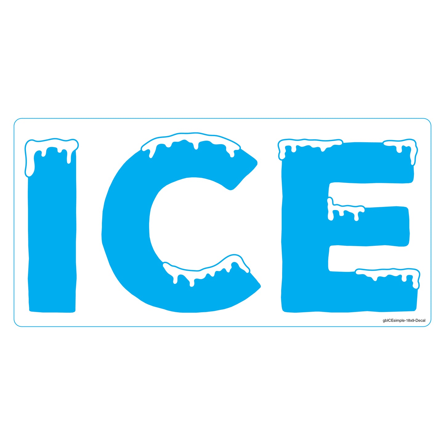 ICE Advertising Decal in horizontal orientation, available in 9x4.5 inches and 18x9 inches, made of durable SharkSkin® material with bold lettering and UV-stable ink for vibrant, long-lasting visibility.