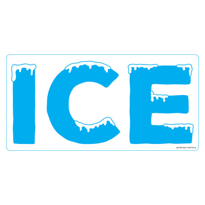 ICE Advertising Decal in horizontal orientation, available in 9x4.5 inches and 18x9 inches, made of durable SharkSkin® material with bold lettering and UV-stable ink for vibrant, long-lasting visibility.