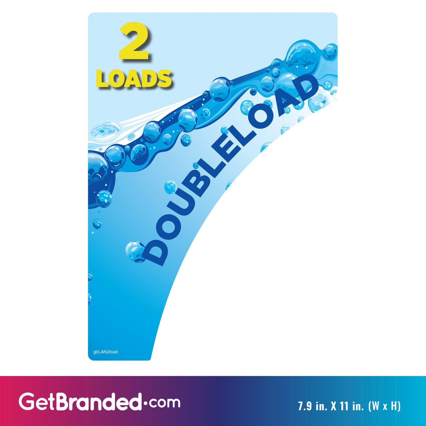 Decal for placement on washing machines at Laundromat displaying Doubleload - 2 Loads in size. Measurement details.