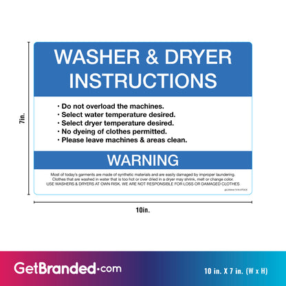 Washer & Dryer Instructions Decal