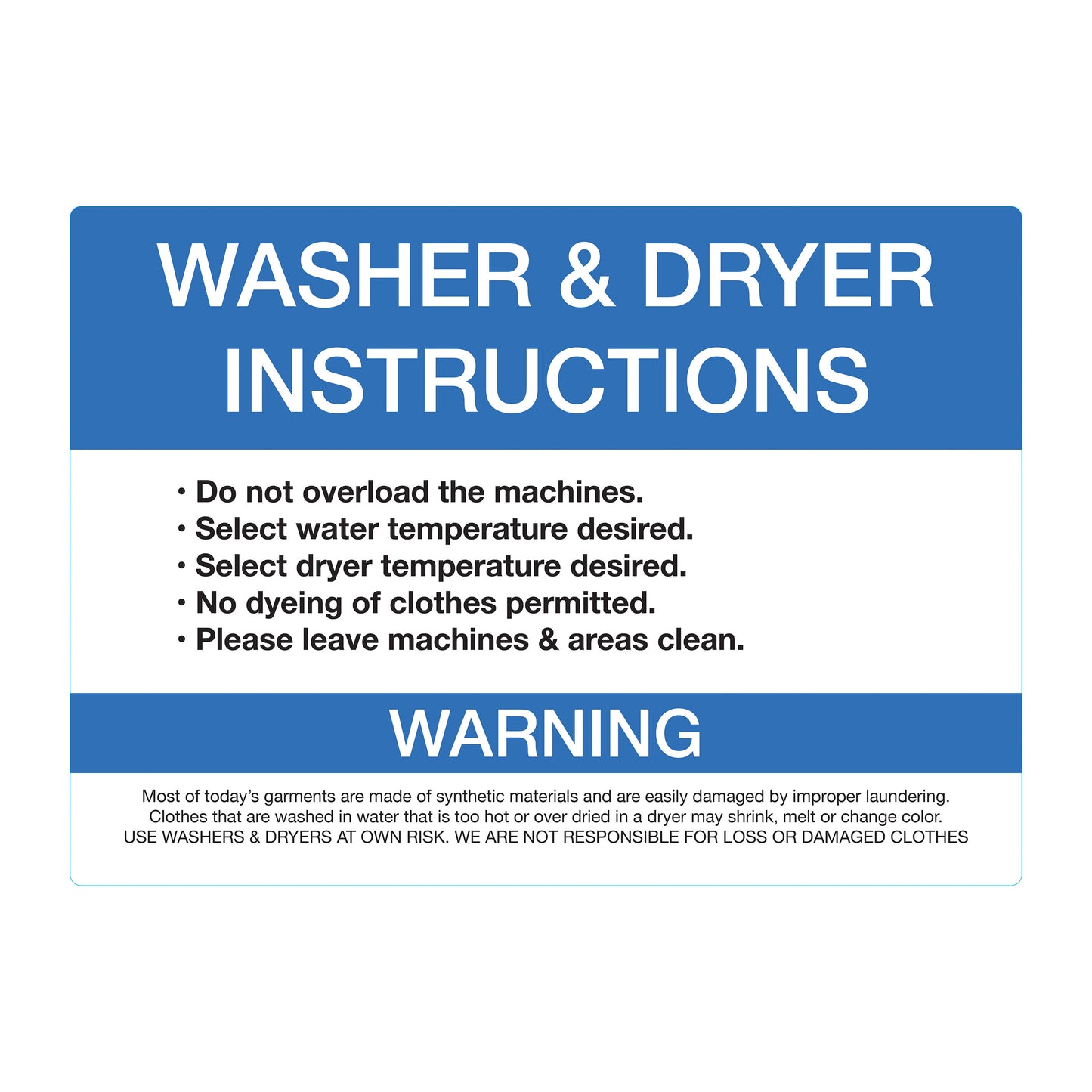 Washer and dryer instructions decal. Can be customized.