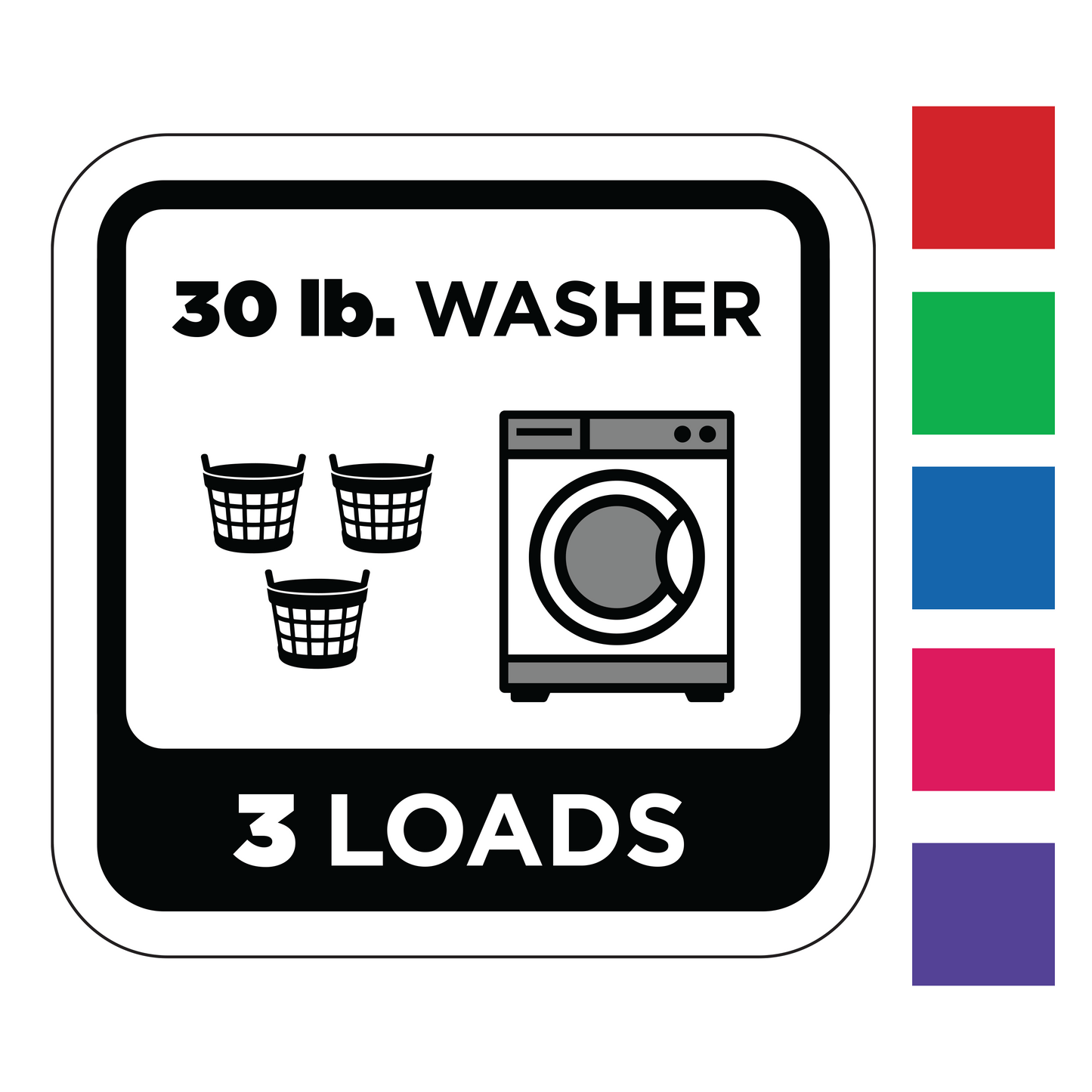 3 Loads Washer Square Decal available in 5 colors