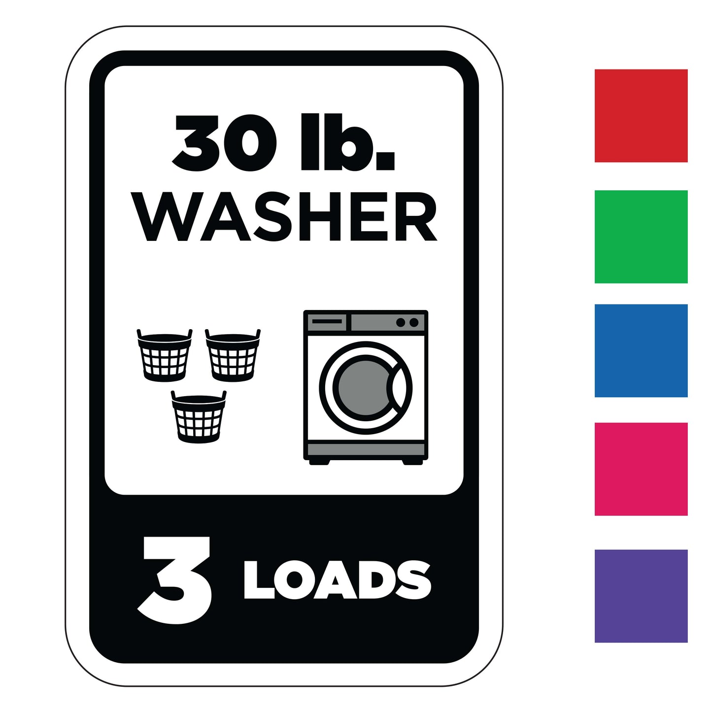 3 Loads Washer Rectangle Decal available in 5 colors