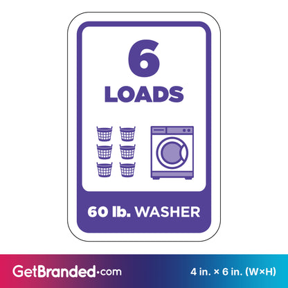 Washing machine load indicator sign with '6 LOADS' and '60 lb. WASHER' text, featuring purple icons of washing machines and baskets.