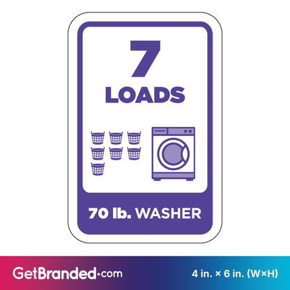 Washing machine load indicator sign with '7 LOADS' and '70 lb. WASHER' text and graphics in purple on a white background.