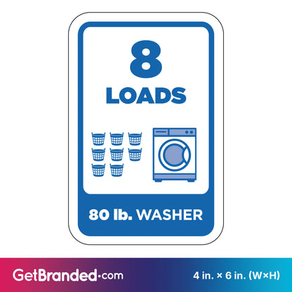 Washing machine load indicator sign with '8 LOADS' and '80 lb. WASHER' blue text and graphics on a white background.