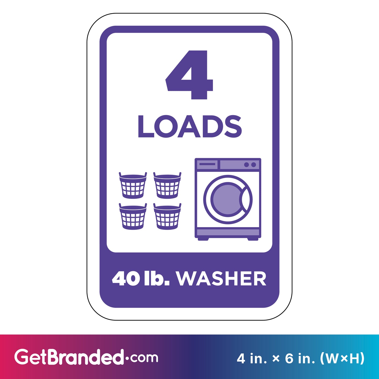 40 lb Washer Rectangle Decal (4" x 6") measurements shown