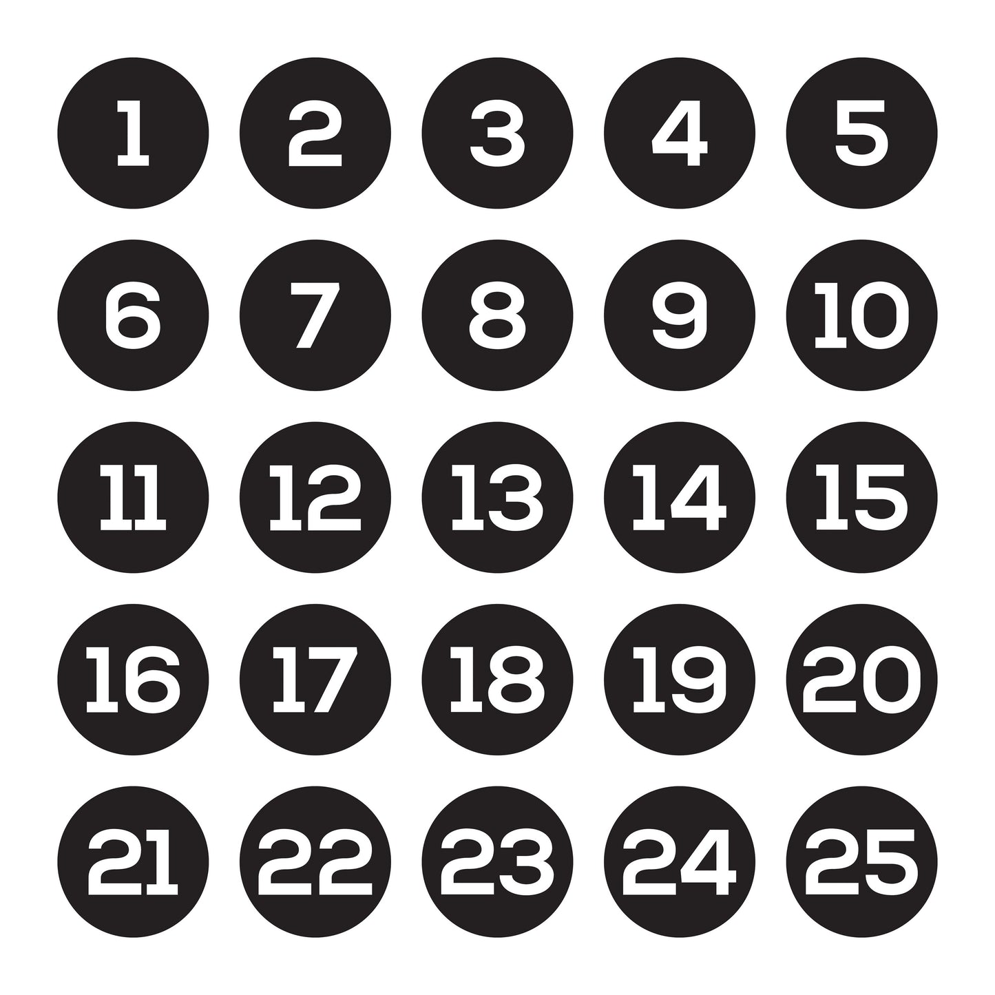 25 black number decals. Perfect for numbering your washers and dryers.