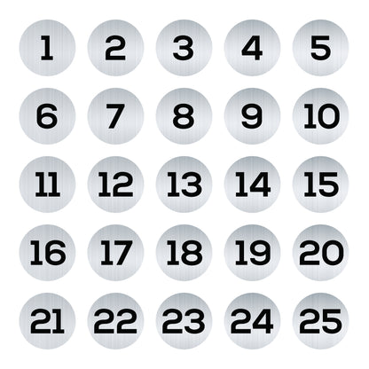 25 silver number decals. Perfect for numbering your washers and dryers.