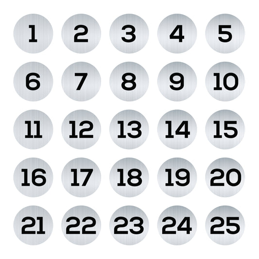 25 silver number decals. Perfect for numbering your washers and dryers.