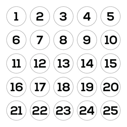 25 white number decals. Perfect for numbering your washers and dryers.