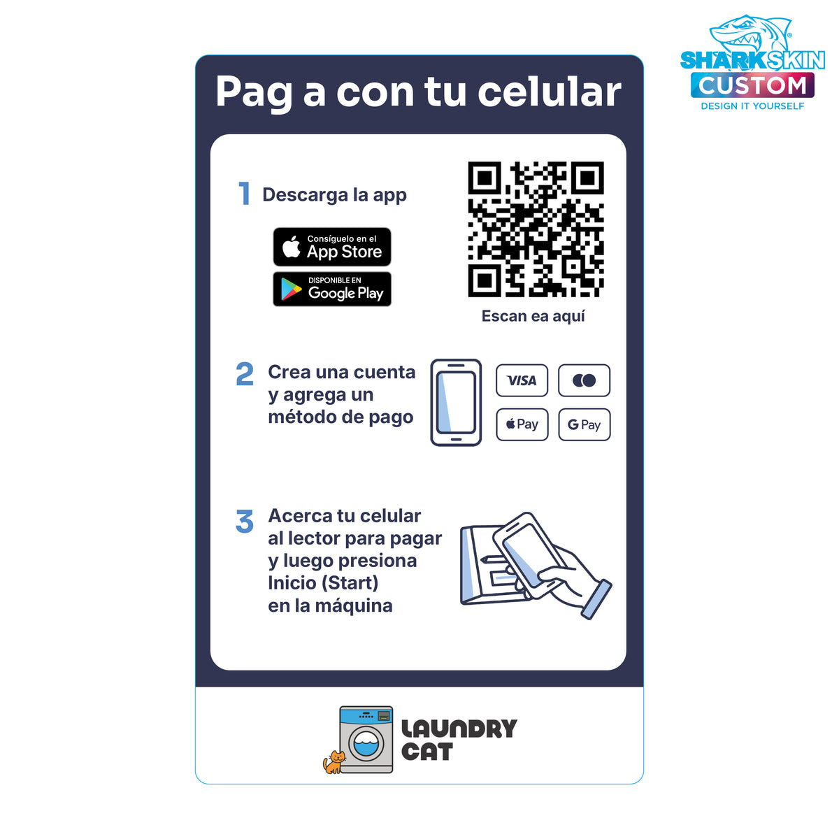 Laundry Cat Instructions Decal - 4" x 6.5" (Spanish)