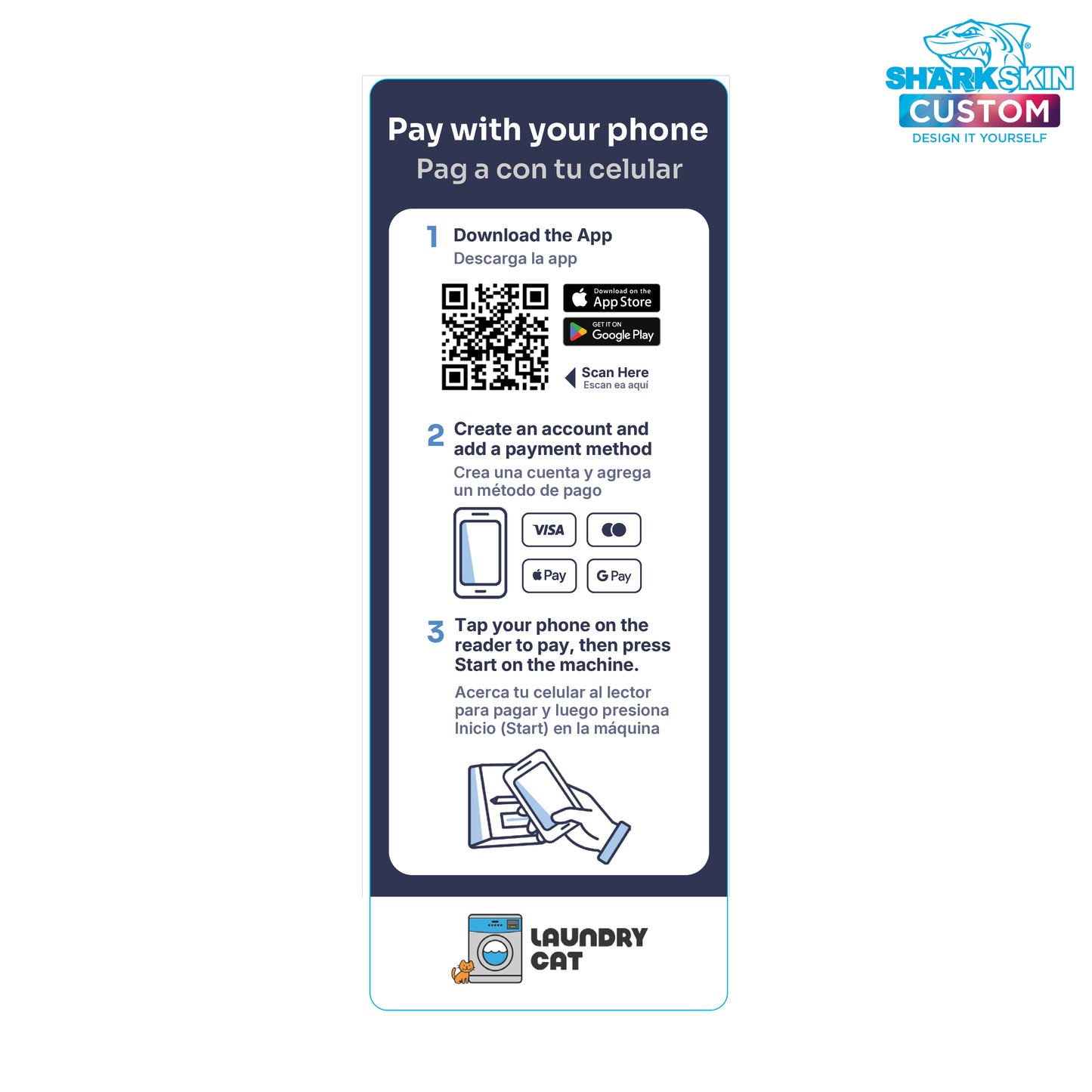 Laundry Cat Instructions Decal - 2.5"x6.5" (Bilingual)