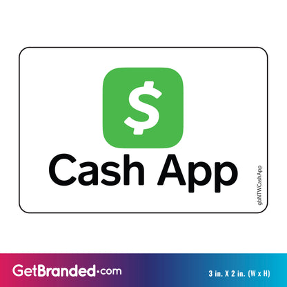 Single Network Decal, Cash App. 3 inches by 2 inches in size. Measurements shown.