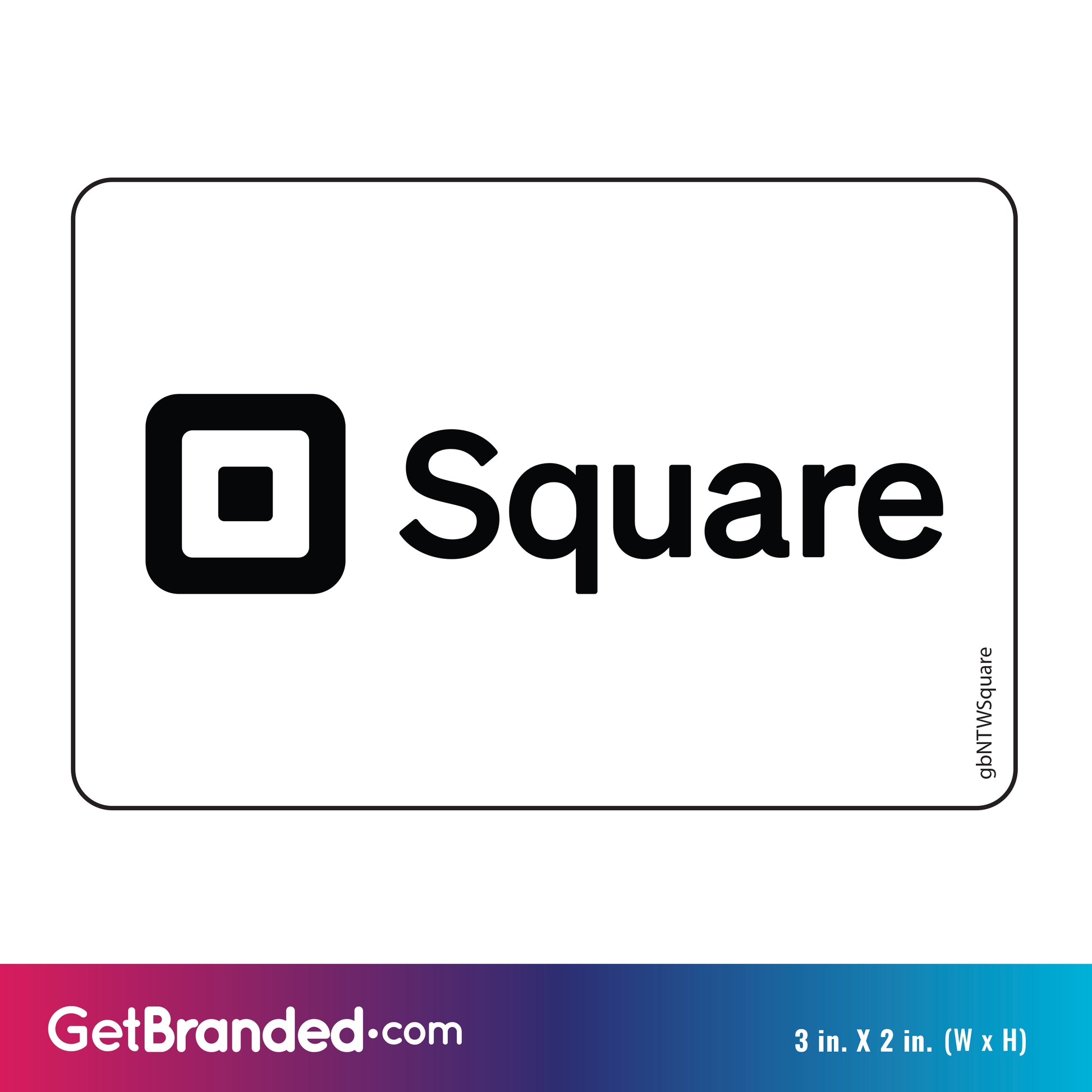 Single Network Decal, Square. 3 inches by 2 inches in size. Measurements shown.