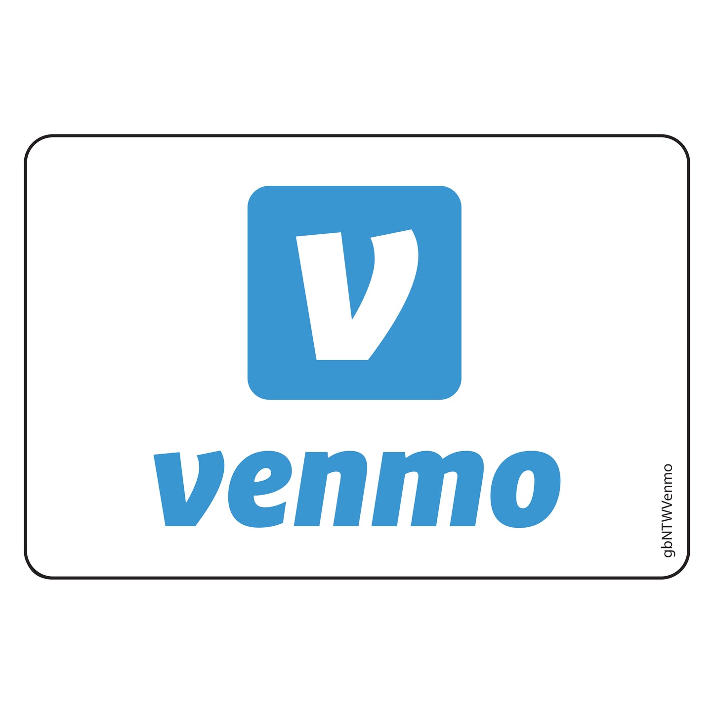 Single Network Decal, Venmo. 3 inches by 2 inches in size.