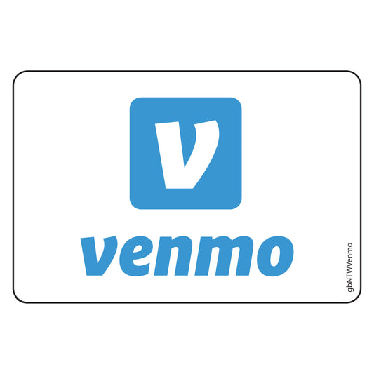 Single Network Decal, Venmo. 3 inches by 2 inches in size.