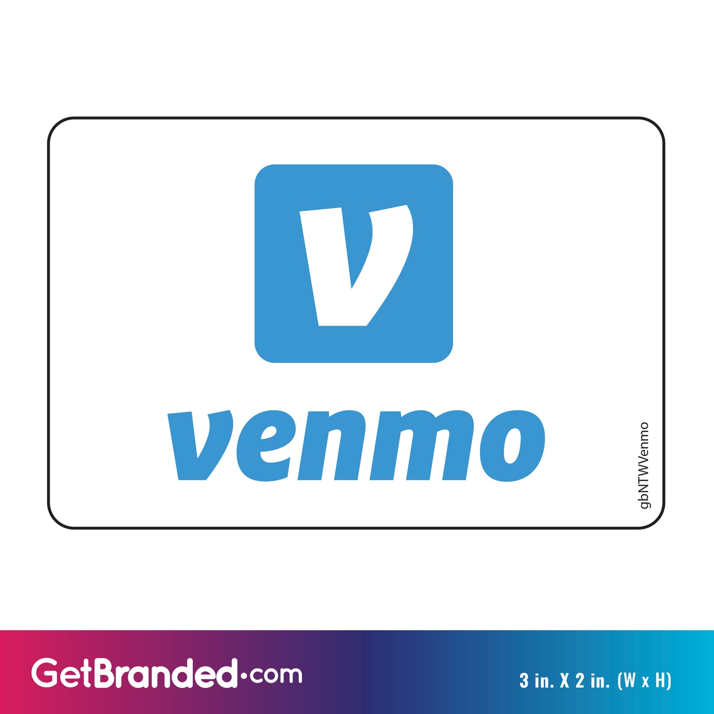 Single Network Decal, Venmo. 3 inches by 2 inches in size. Dimensions shown.