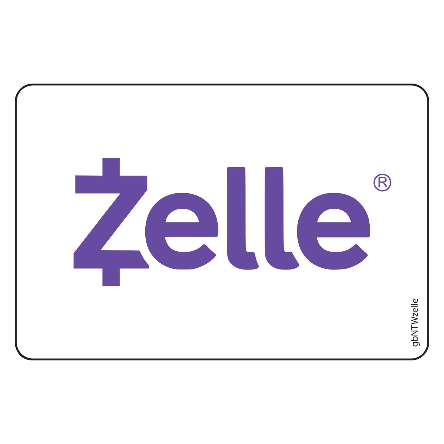Single Network Decal, Zelle. 3 inches by 2 inches in size.
