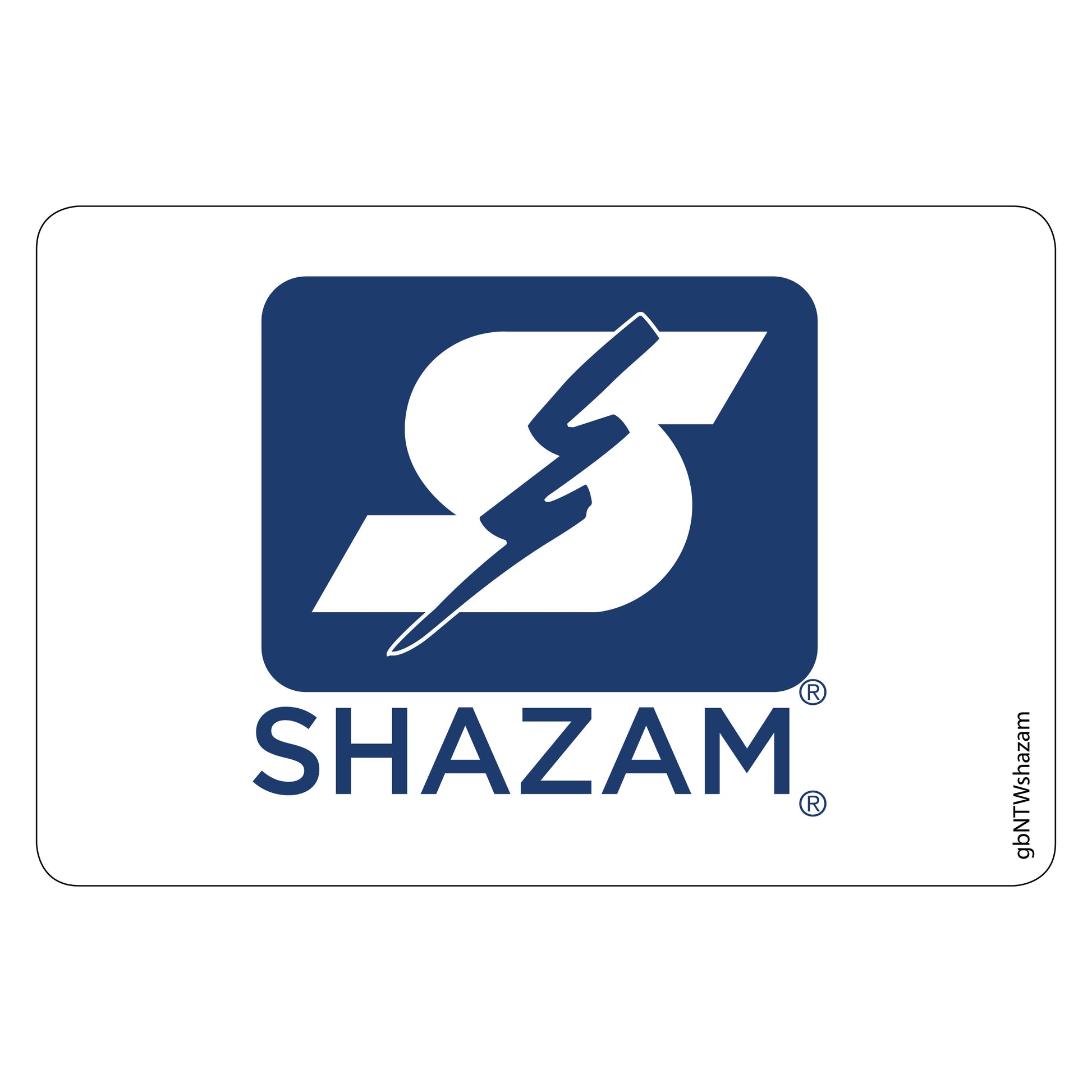 Single Network Decal, Shazam. 3 inches by 2 inches in size.