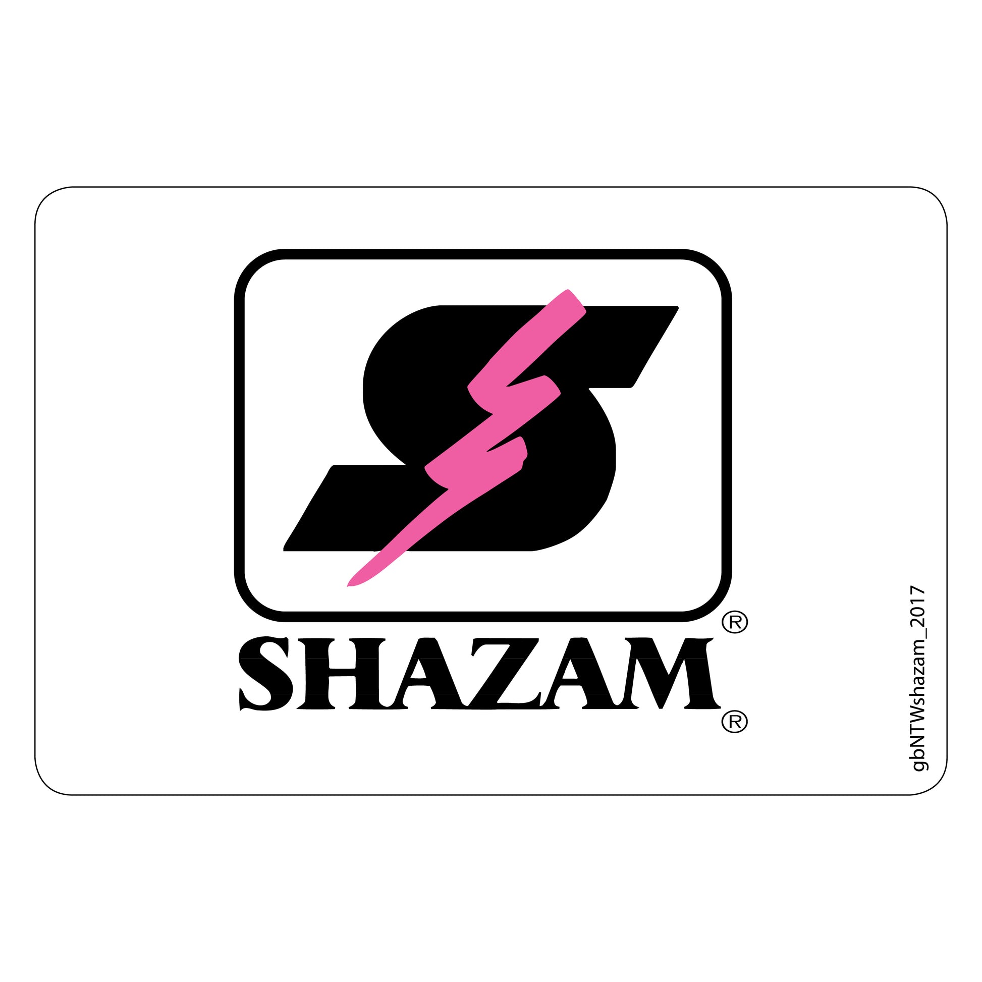 Single Network Decal, Shazam. 3 inches by 2 inches in size. 