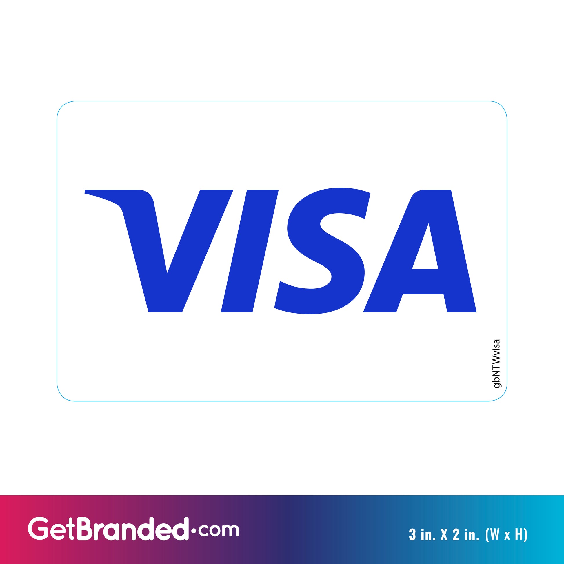 Visa logo decal. Logo version is current as of April 2022. Size of the decal is shown