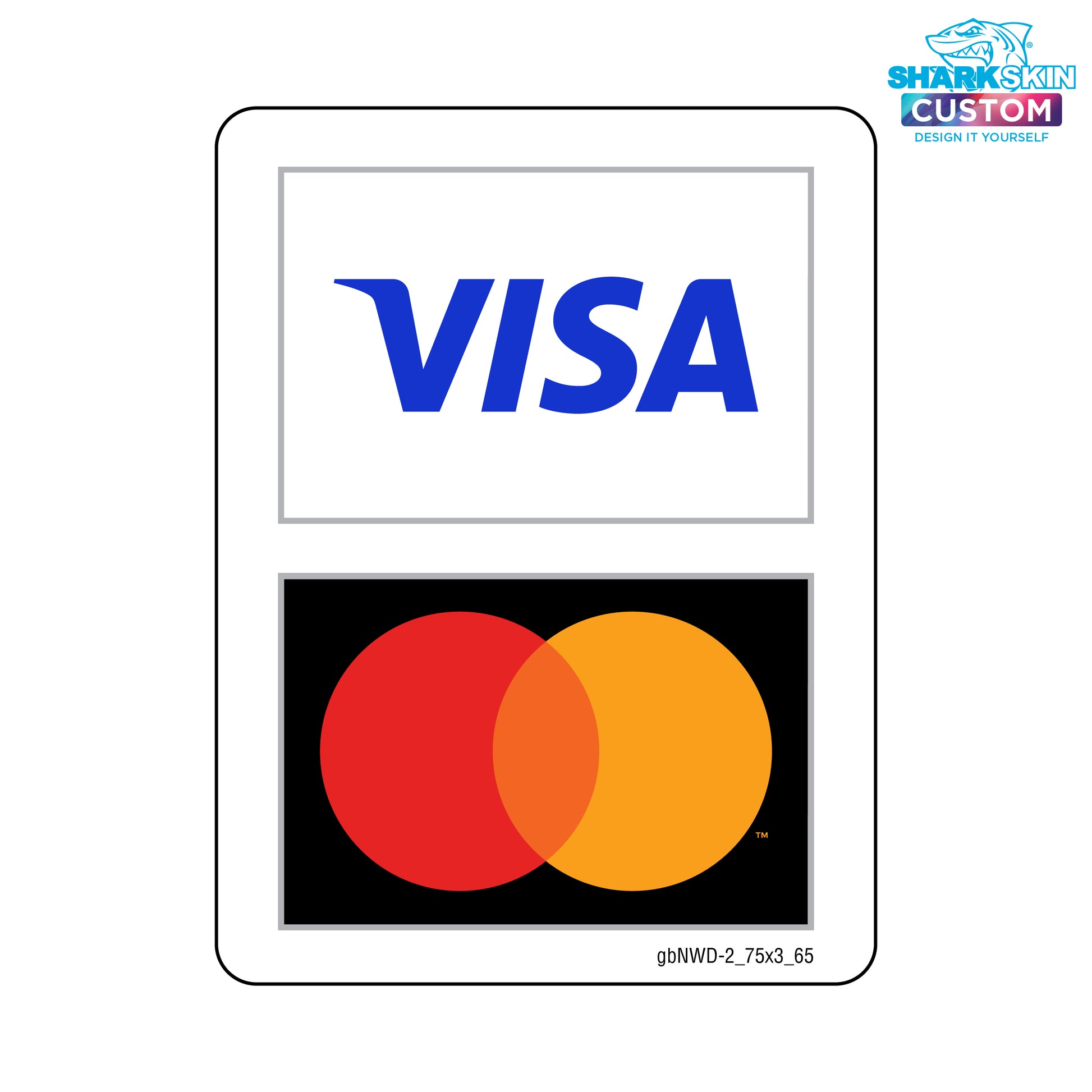 A decal featuring the logos of VISA and MasterCard, printed on a white background.