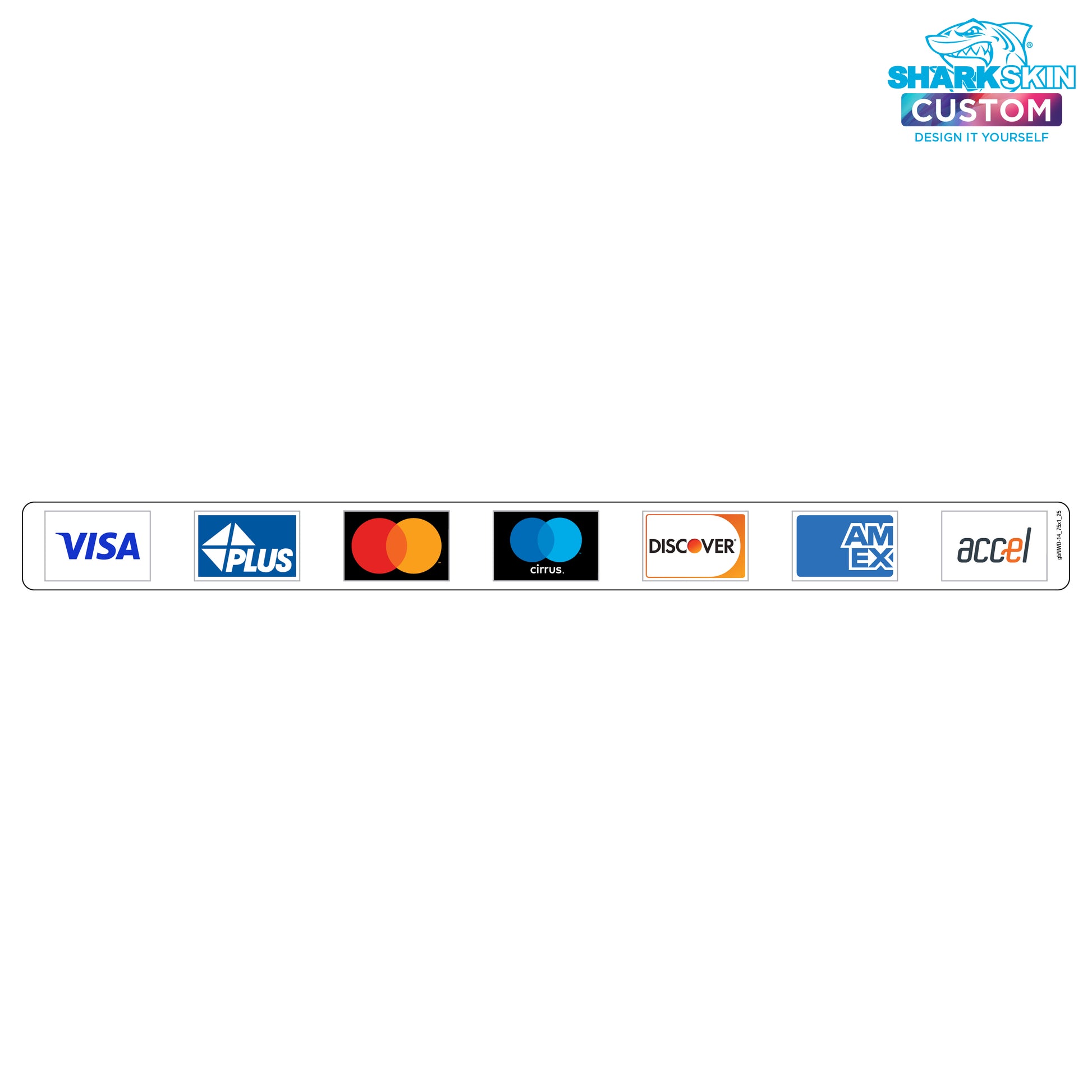 A decal featuring logos of various credit card networks such as Visa, Mastercard, Discover, and American Express.