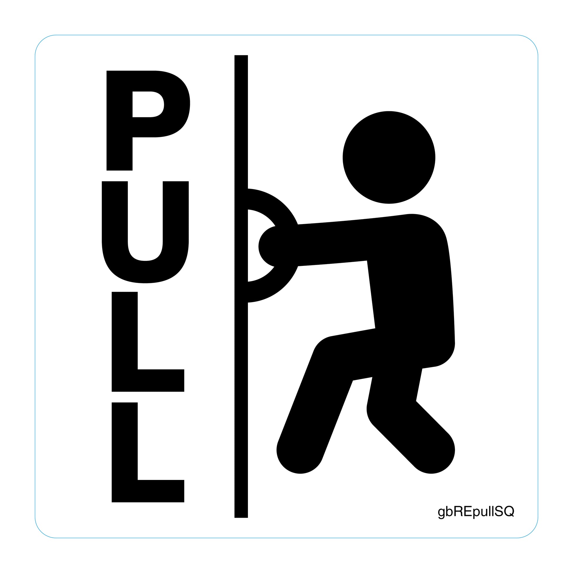 4x4 SharSkin® 'Pull to Open' decal with a graphic of a person pulling a door and the word 'PULL,' ideal for clear door navigation instructions.